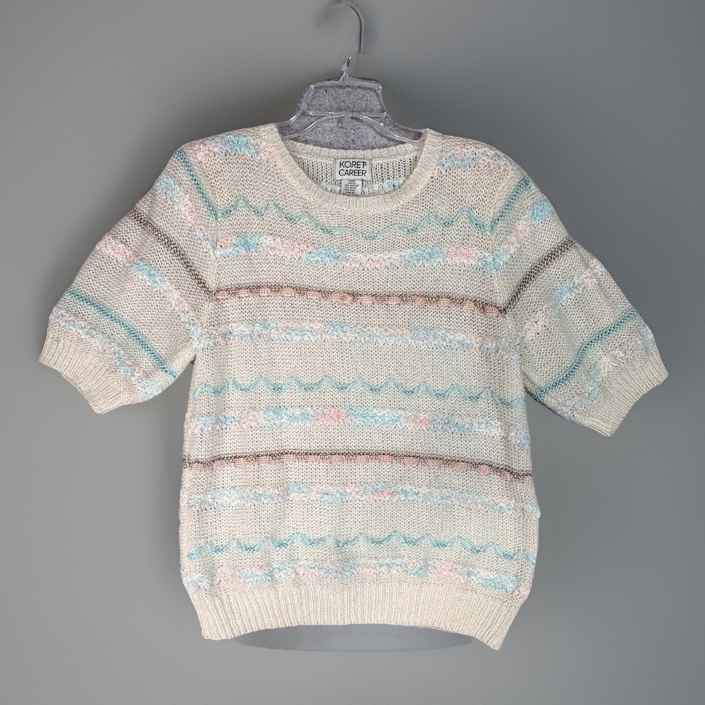 Vintage Koret Career Sweater Women XL Fairy Kei Pastel Ribbon Mohair Blend